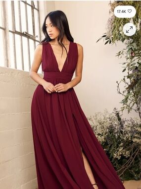 Lulu's Deep Burgundy V-Neck Pleated Maxi Dress